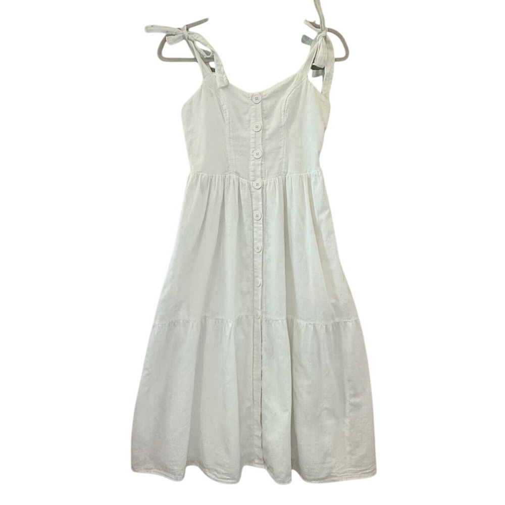 Urban Outfitters White Cotton Button Down Tie Strap Tiered Midi Dress Womens S - Picture 16 of 16